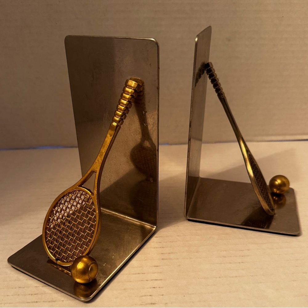 Gold and Silver Tennis Racket Bookends - Picture 2 of 7
